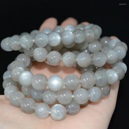 Pierres précieuses en vrac, perles rondes en pierre de lune gris clair naturelle, 10.3mm-10.5mm, pour la fabrication de bracelets, DIY