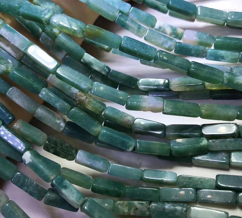 Loose Gemstones Natural Moss Agate Cuboid Beads For Making Bracelet Green Rectangle Tube Stone Bead Needlework Jewelry Supplies