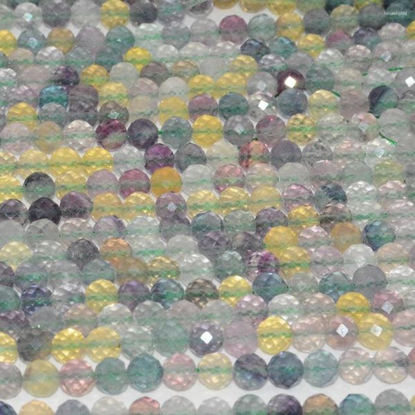 Pierres précieuses en vrac, perles rondes à facettes en fluorite naturelle de plusieurs couleurs, 6mm