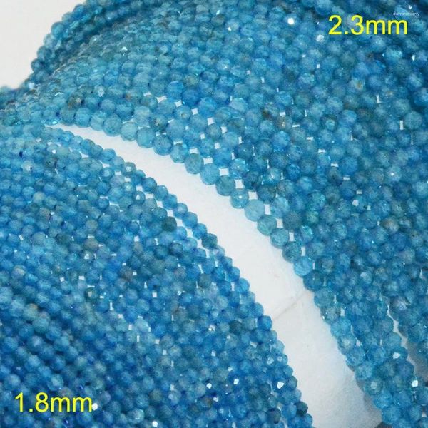 Piedras preciosas sueltas naturales de buena calidad, cuentas redondas facetadas de apatita azul, 1,8 mm/2,3 mm