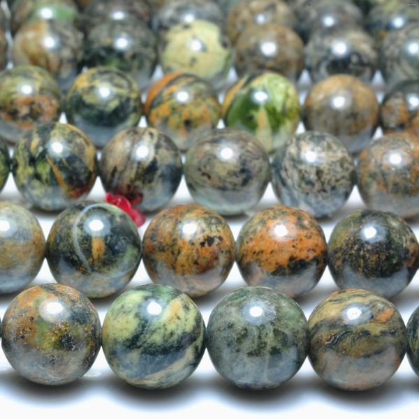 Piedras preciosas sueltas Natural Naranja Verde Jade dendrítico Cuentas redondas lisas Piedras preciosas al por mayor Pulsera de piedra semipreciosa Fabricación de joyas
