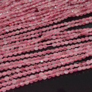 Pierres précieuses en vrac Tourmaline rose naturelle, perles rondes plates à facettes de 4mm