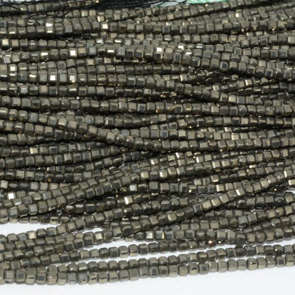 Pierres précieuses en vrac, perles cubiques à facettes en Pyrite naturelle, 2.3mm