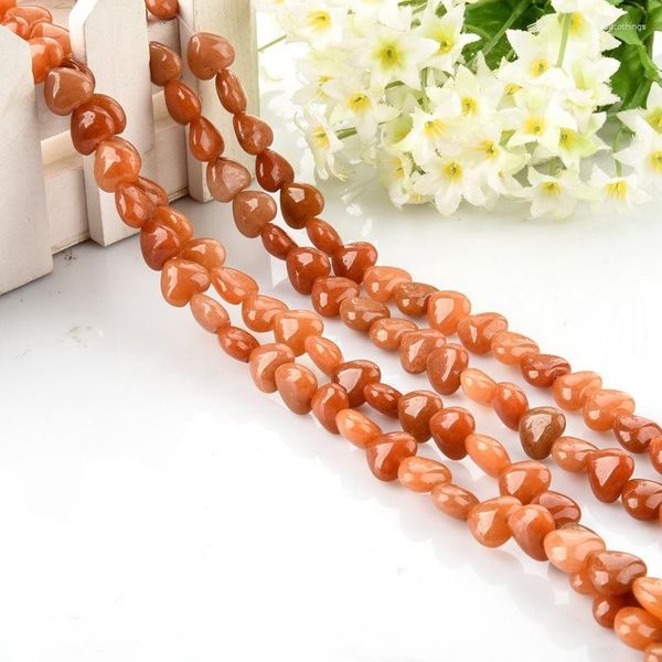 Pierres précieuses en vrac, Aventurine rouge naturelle, perles en forme de cœur, pierre Orange, accessoires de bijoux faits à la main, DIY, 12mm