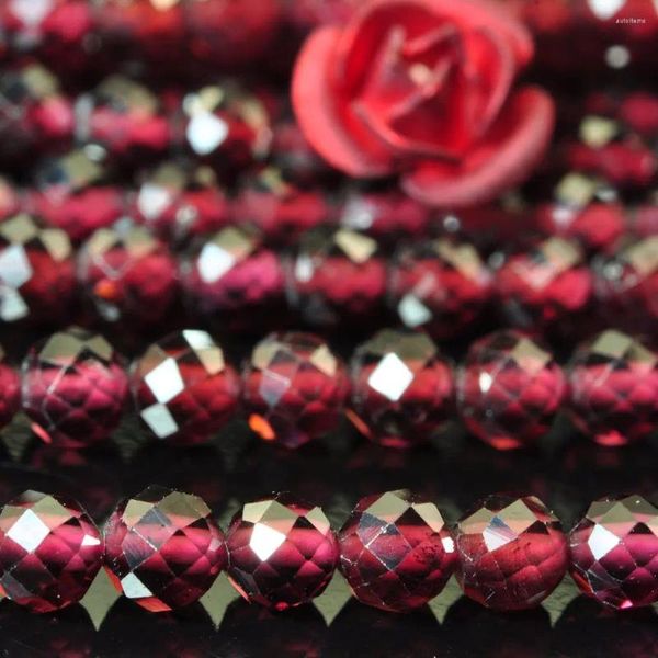 Pierres précieuses en vrac grenat rouge naturel, perles rondes à facettes, vente en gros, bracelet en pierre semi-précieuse, collier pour la conception de bijoux