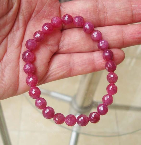 Pierres précieuses en vrac rubis naturel à facettes rondes 7mm perles Bracelet extensible bijoux pour femmes