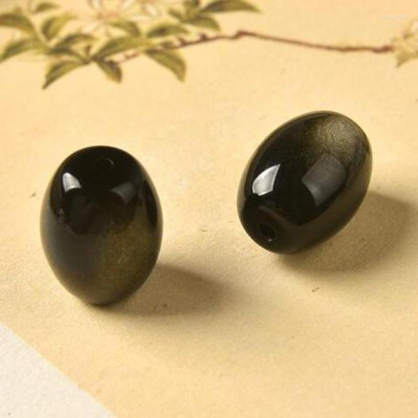 Piedras preciosas sueltas, cuentas de barril de obsidiana de plata Natural para la fabricación de joyas, pulsera Diy, collar, abalorios, piedra dorada, accesorios de cuentas de loto