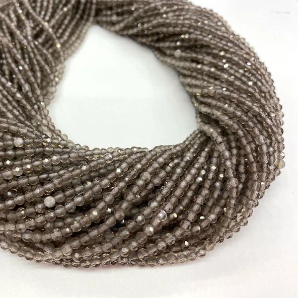 Pierres précieuses en vrac Quartz fumé naturel, perles rondes à facettes sans traitement, breloque pour la fabrication de bijoux, bricolage de bracelets et de colliers pour femmes