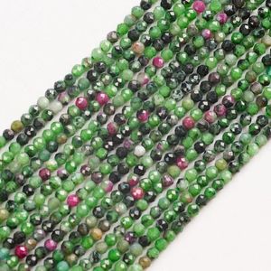 Pierres précieuses en vrac, perles en pierre naturelle, 2, 3, 4mm, rubis, Fuchsite, à facettes, entretoise pour la fabrication de bijoux, bracelet DIY, 15 pouces