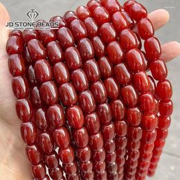 Pierres précieuses en vrac Pierre naturelle Agate rouge foncé Perles en forme de baril 10 14 mm Perle lisse pour la fabrication de bijoux à bricoler soi-même Composants Accessoires de bracelet
