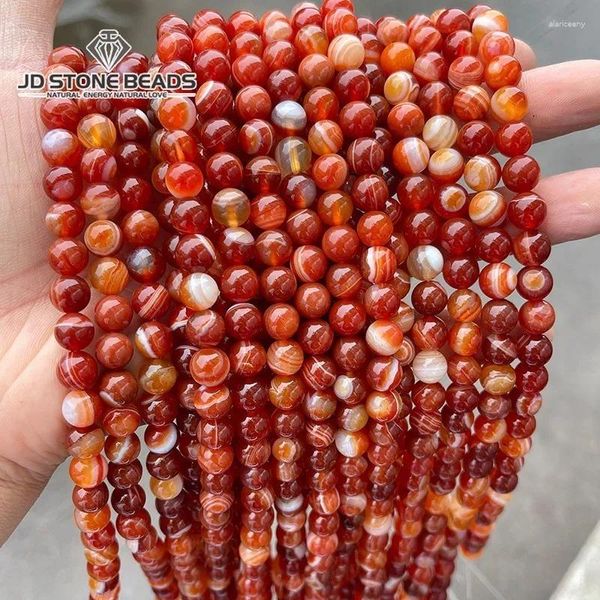 Pierres précieuses en vrac pierre naturelle teinte couleur dentelle rouge agate rayée perles d'espacement rondes 4 6 8 10 12MM pour la fabrication de bijoux accessoire de bracelet à bricoler soi-même