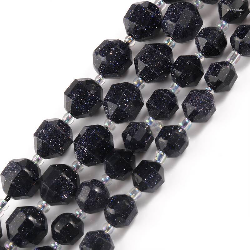 Pietre preziose sciolte Pietra naturale Sfaccettata Perline di arenaria blu Forma OIive Per gioielli Fai da te Accessori per bracciali 8 10mm 15 ''