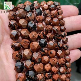 Piedras preciosas sueltas, piedra natural, caoba facetada lisa, jaspe de obsidiana, cuentas espaciadoras para hacer joyas, pulsera de bricolaje, hebra de 14 ", 6, 8, 10MM