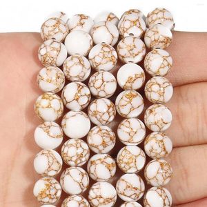 Pierres précieuses en vrac pierre naturelle blanc Howlite filé perles d'or rondes pour la fabrication de bijoux bracelet à bricoler soi-même boucles d'oreilles accessoires 4 6 8 10 12mm