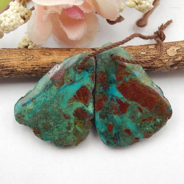 Pierres précieuses en vrac pierres naturelles Chrysocolla pépite percée boucle d'oreille perles paire pour les femmes de la mode Maki25x19x4mm6.5g