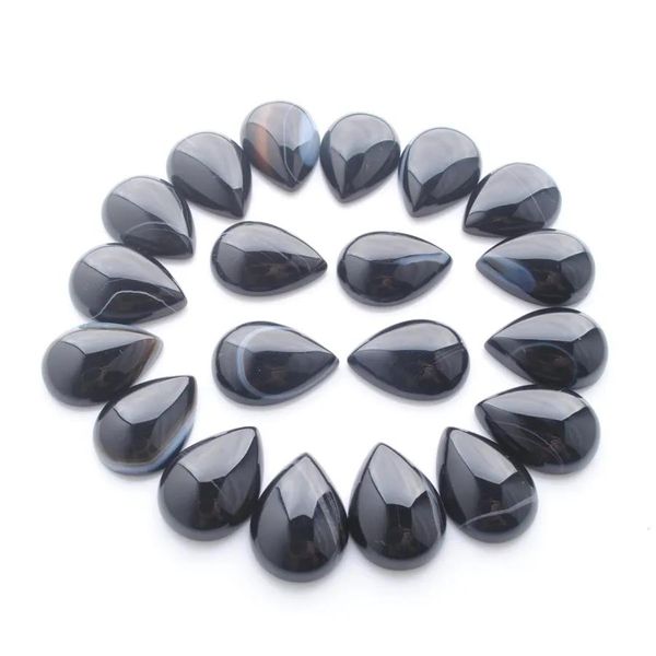 Pierres précieuses en vrac Bande naturelle Agate noire Teardrop 13X18Mm Cabochon Perles sans trou pour la fabrication de bijoux à bricoler soi-même Boucles d'oreilles Bracelets Necklac Dhe7Z