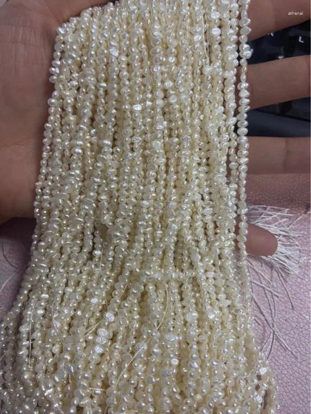 Piedras preciosas sueltas, color blanco natural, 3,5-4 mm, hilo de perlas Barqoue pequeñas