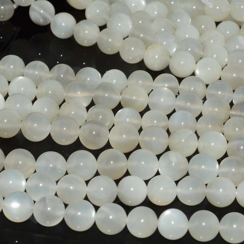 Lose Edelsteine, natürliche weiße Blitzmondstein-Perlen, rund, 10–10,5 mm