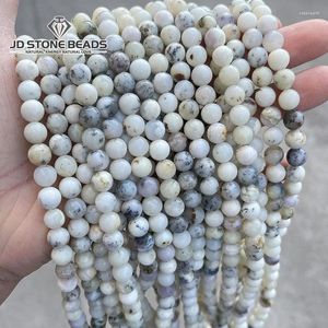 Pierres précieuses en vrac, perles d'opale blanche naturelle, entretoise ronde pour la fabrication de bijoux, brin de 15 pouces, 6 à 8mm, accessoires de collier de bracelet à bricoler soi-même