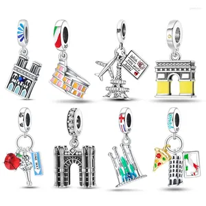 Pierres précieuses en vrac Notre Dame De Paris tour penchée De Pise Eiffel 925 argent breloques lumineuses adaptées au Bracelet Original bricolage bijoux fins