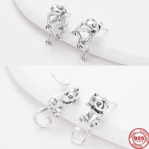 Boucles d'oreilles chat et grenouille en argent 925 pour femmes, pierres précieuses en vrac, originales, mignonnes, créatives, simples, rétro, Punk, tendance, bijoux cadeau