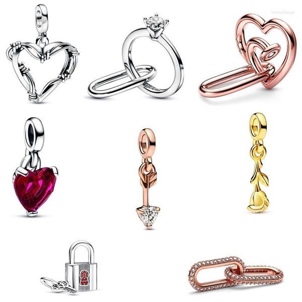 Piedras preciosas sueltas originales cásate conmigo clavado corazón enlace Romance rosa roto Mini encanto ajuste 925 pulsera de plata esterlina joyería