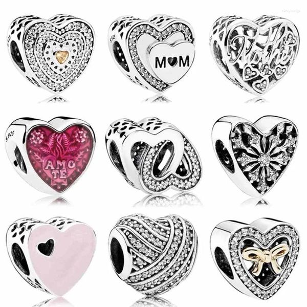 Piedras preciosas sueltas Original Pave Lavish Heart Madre Hijo Bond con encantos de cuentas de cristal Fit Europa Pulsera 925 Joyería de plata esterlina DIY