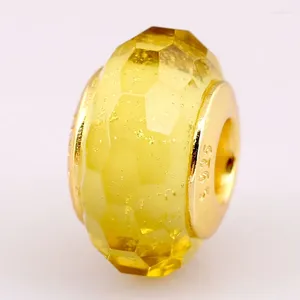 Piedras preciosas sueltas, cuentas de cristal de Murano facetadas doradas con brillo Original, aptas para pulsera europea de Plata de Ley 925, brazalete, joyería Diy