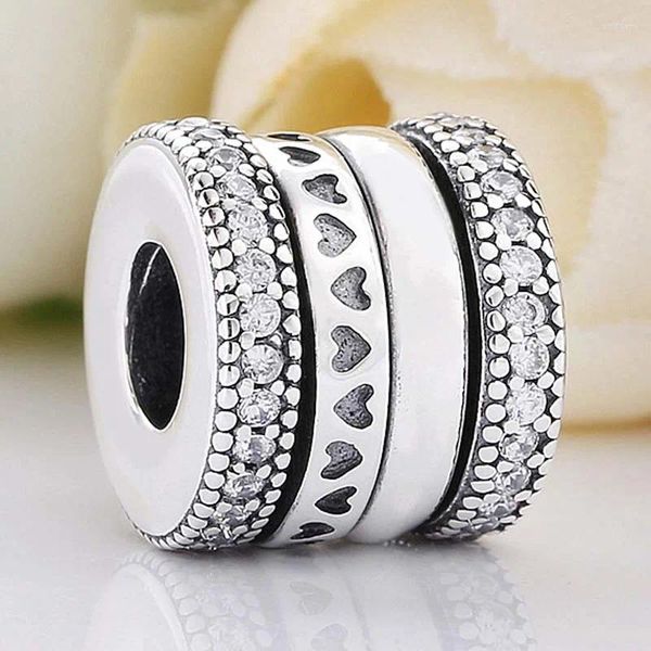 Pierres précieuses en vrac, cœurs rotatifs originaux avec deux rangées de perles de cristal, adaptées au bracelet à breloques en argent Sterling 925, bijoux à faire soi-même