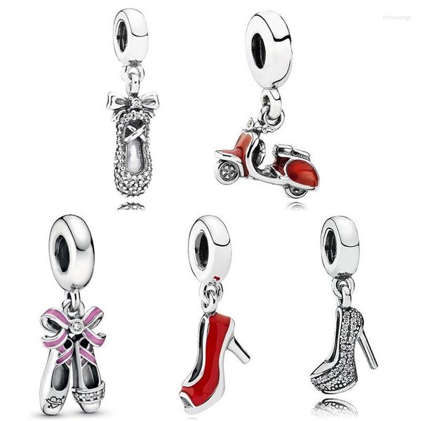 Pierres précieuses en vrac Original Tinker émail rouge Scooter à talons hauts cristal pendentif perle Fit Europe Bracelet 925 charme en argent Sterling