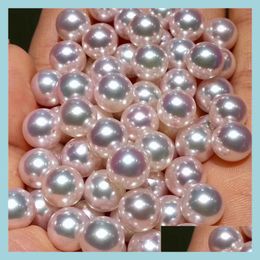 Gémicas sueltas Pearl Bead Joyería Diy High Gloss Natural Agua dulce para mujeres Beads blancos redondos de 6-9 mm con entrega de caída Dhgarden Dh9vn