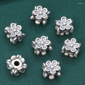 Pierres précieuses en vrac pur 999 argent petite fleur perles d'espacement carrées pour la fabrication de bijoux Vintage bricolage matériaux de perles faits à la main peuvent faire un bracelet