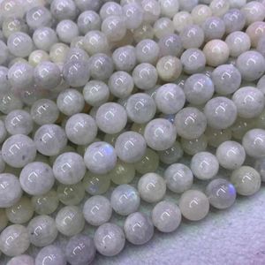 Pierres précieuses en vrac rondes perles de pierre de lune blanche naturelle pour la fabrication de bijoux Bracelets femmes 15 ''couture entretoise bricolage bibelot