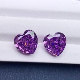 Pierres précieuses en vrac Ruif en forme de cœur, couleur violette, coupe écrasée, zircone à haute teneur en carbone, pierre précieuse CZ pour la fabrication de bijoux à faire soi-même