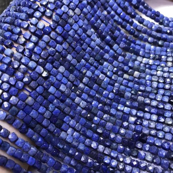Pierres précieuses en vrac/perles de saphir, carré bleu à facettes, 4-4.5mm, Nature pour la fabrication de bijoux, collier 14 pouces, FPPJ, vente en gros