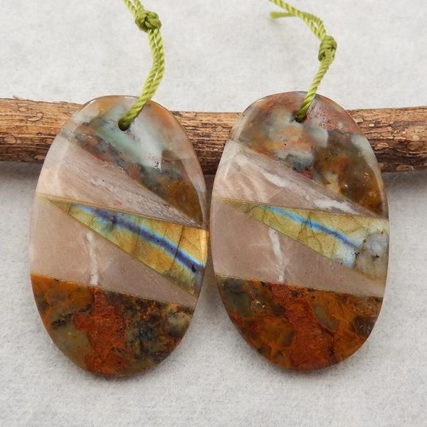 Pierres précieuses en vrac pierre semi-précieuse Labradorite soleil vert opale Intarsia pierres précieuses boucles d'oreilles ovales perle bijoux de mode pour les femmes 32x20x4mm8g