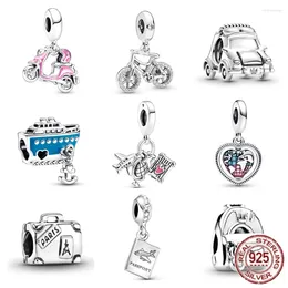 Pierres précieuses en vrac Argent 925 Bateau de croisière Voiture électrique Passeport Voyage Dangle Charm Bead Fit Original Bracelet Collier Bijoux Cadeau