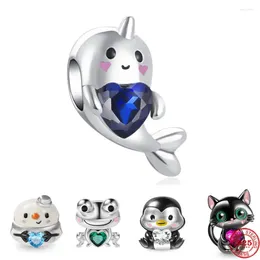 Pierres précieuses en vrac Argent 925 Mignon Grenouille Bonhomme de neige Pingouin Chat Narval Embrasse Coeur Pierre Précieuse Charme Perle Fit Original Bracelet DIY Bijoux