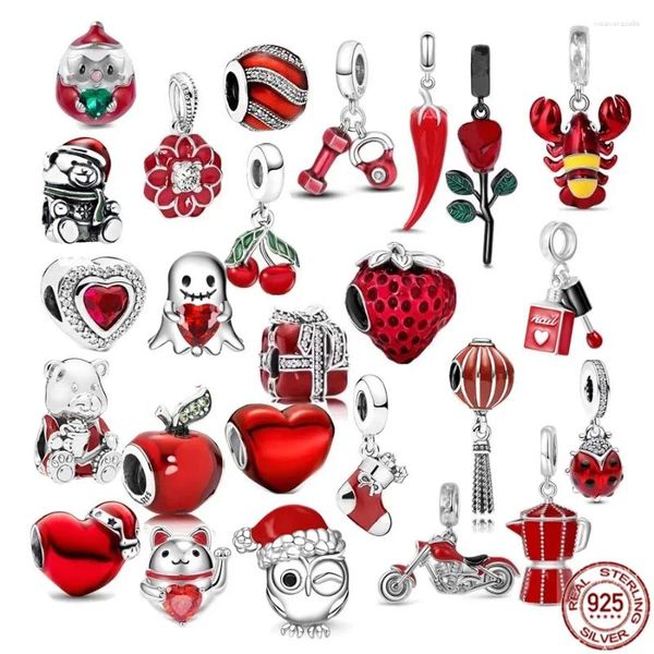 Pierres précieuses en vrac argent 925 bijoux à bricoler soi-même rouge cerise Fruit Chili cafetière pendentif en forme de coeur breloque à perles collier Original