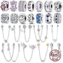 Losse Edelstenen Spacer Clip Charms Veiligheidsketting 925 Sterling Zilver Liefde Daisy Hart Fit Originele Armband Sieraden DIY Cadeau