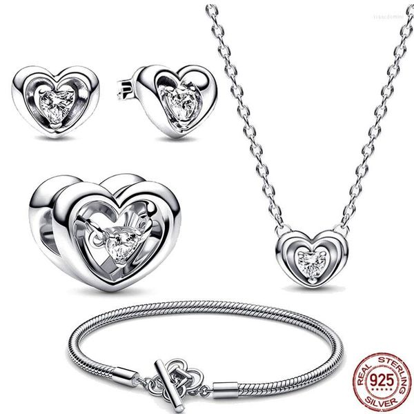 Pierres précieuses en vrac étincelantes en argent sterling 925 en forme de cœur série évidée boucles d'oreilles bagues colliers ensemble bijoux exquis pour femmes