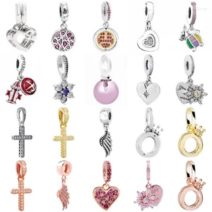 Losse edelstenen Sparkling Linked Sister Heart Spinning Lucky Classic Cross Hanger Charm 925 Sterling Silver Bead Fit Europe Armband