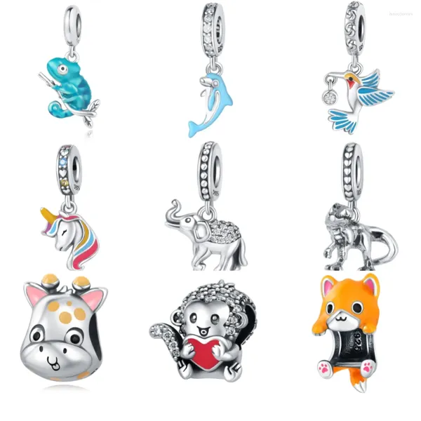 Pierres précieuses en vrac Style série d'animaux mignons pendentif caméléon perles en argent Sterling 925 adaptées aux bracelets originaux bijoux à breloques cadeaux