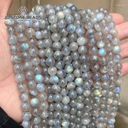 Pierres précieuses en vrac de qualité supérieure, pierre de lune grise semi-précieuse naturelle, perles rondes en Labradorite pour la fabrication de bijoux, accessoire de bracelet à faire soi-même