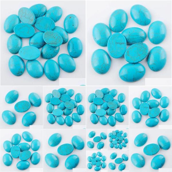 Pierres précieuses en vrac Turquoises Pierre Cabochon ovale à dos plat 22X30X7Mm Cabine sans trou de forage Fabrication de bijoux U3239 Drop Delivery Dh4Hp