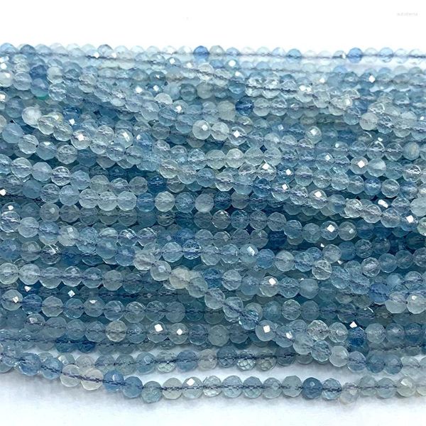 Piedras preciosas sueltas Veemake Aguamarina azul DIY Collar natural Pulseras Pendientes Anillo Facetado Pequeñas cuentas redondas de mujer para la fabricación de joyas