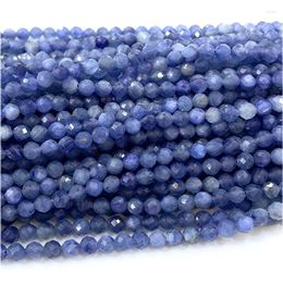 Piedras preciosas sueltas Veemake cianita azul cuentas redondas facetadas pequeñas para hacer joyas cristal Natural DIY collar pulseras pendientes