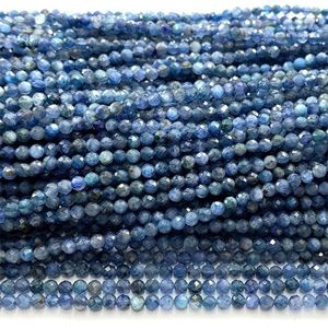 Losse edelstenen Veemake blauwe kyaniet natuurlijke gefacetteerde kleine ronde kralen 07423