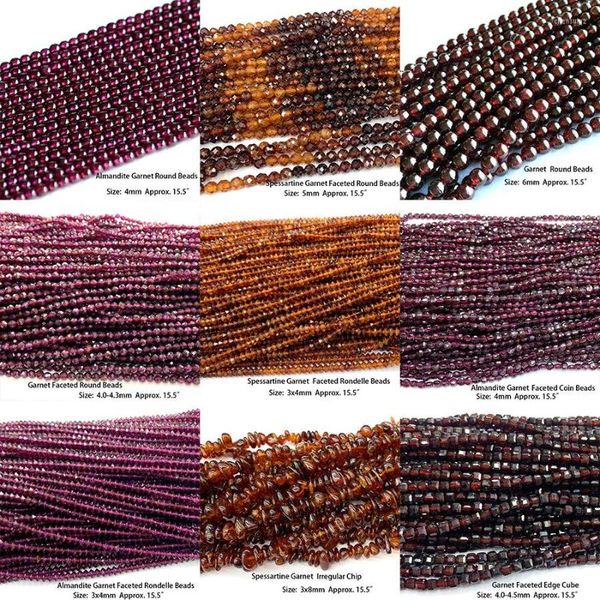 Piedras preciosas sueltas Veemake natural Almandite Spessartine Garnan Faceted redondo Rondelle Edge Cube Chip Beads para joyas que hacen bricolaje