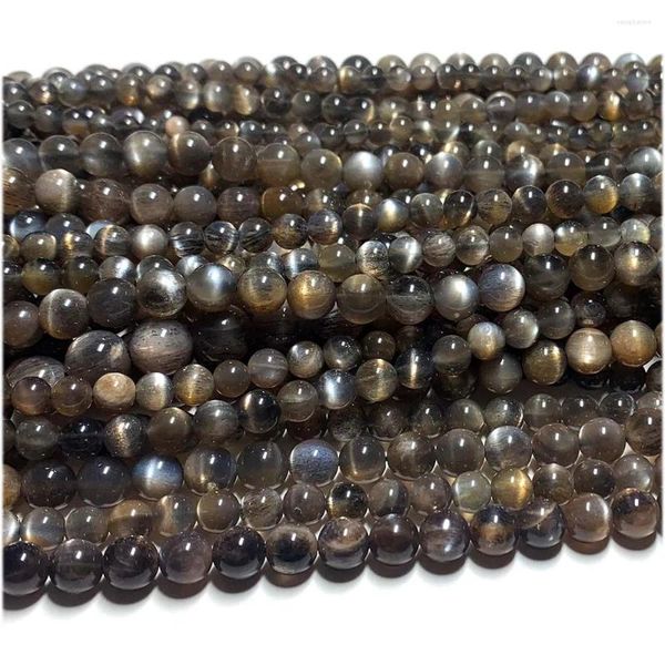 Piedras preciosas sueltas Veemake Natural Gris Negro Oro Piedra solar Luz de destello Bola de piedras preciosas redondas Cuentas pequeñas 15 